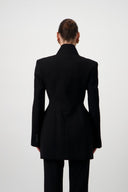 High-Collar Wrap Blazer - Black