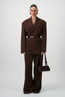 Oversized Tailored Suit Blazer - Brown