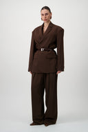 Oversized Tailored Suit Blazer - Brown
