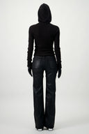 Hooded Ribbed Top - Black