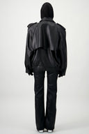 Oversized Bomber Leather Jacket - Black