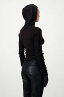Hooded Ribbed Top - Black