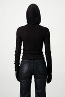 Hooded Ribbed Top - Black