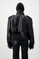 Oversized Bomber Leather Jacket - Black