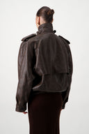 Oversized Bomber Leather Jacket - Brown