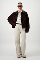 Suede Bomber Jacket - Dark Brown