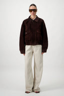 Suede Bomber Jacket - Dark Brown