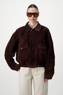 Suede Bomber Jacket - Dark Brown
