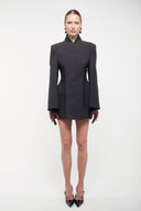 High-Collar Wrap Blazer - Charcoal