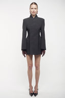 High-Collar Wrap Blazer - Charcoal