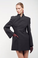 High-Collar Wrap Blazer - Charcoal