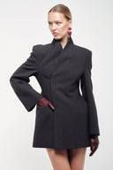High-Collar Wrap Blazer - Charcoal