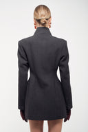 High-Collar Wrap Blazer - Charcoal