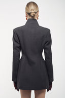 High-Collar Wrap Blazer - Charcoal