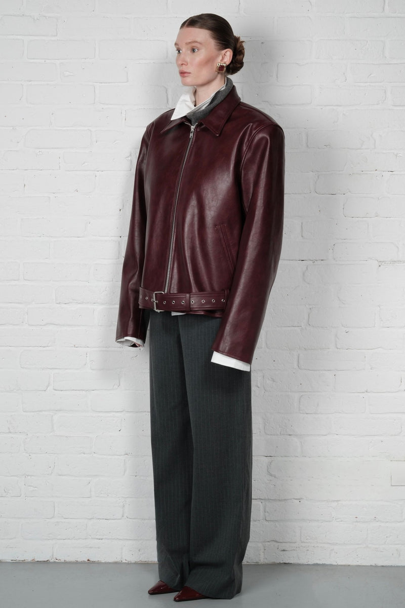 Boxy Belted Leather Jacket - AFTERHOURS