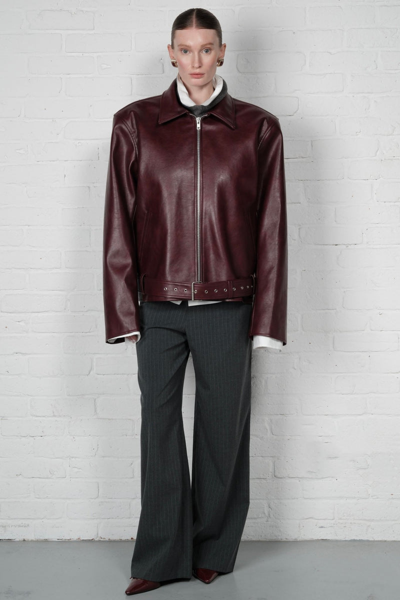 Boxy Belted Leather Jacket - AFTERHOURS