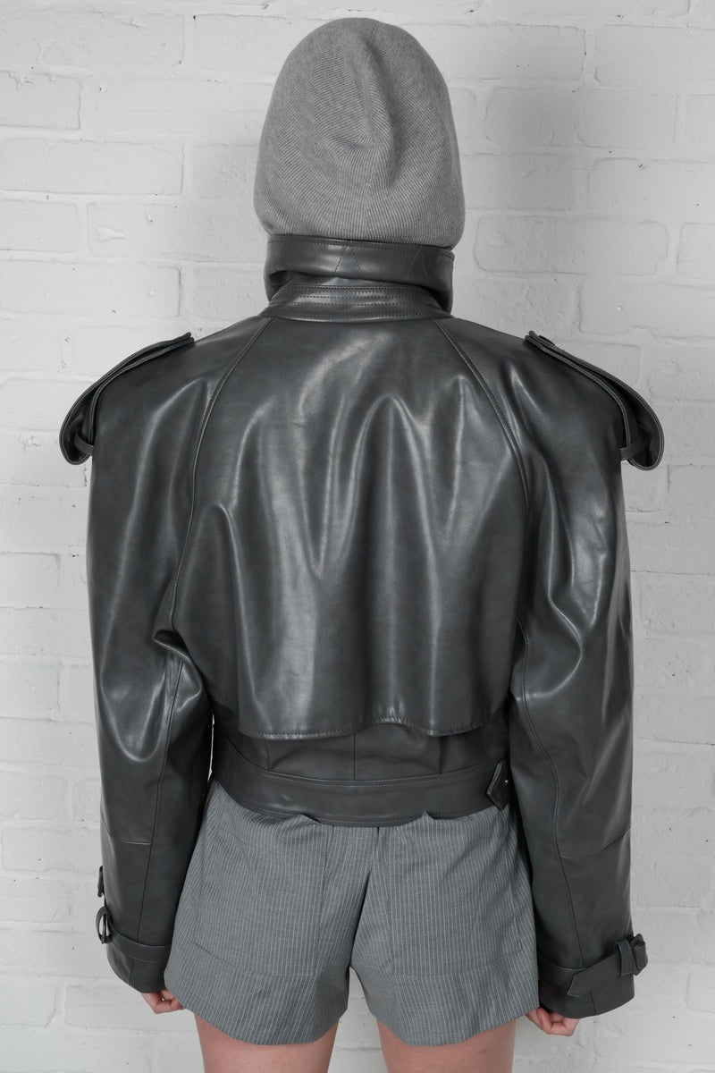 Cropped Trench Leather Jacket - AFTERHOURS