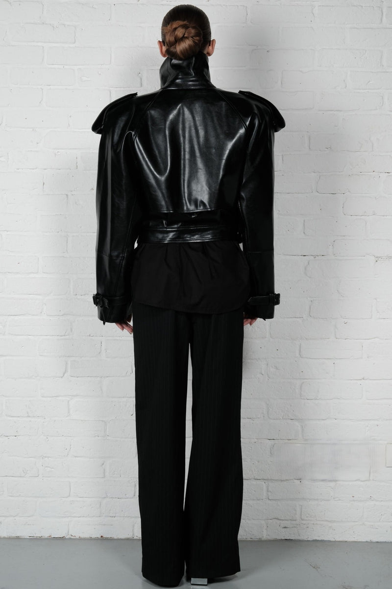 Cropped Trench Leather Jacket - AFTERHOURS