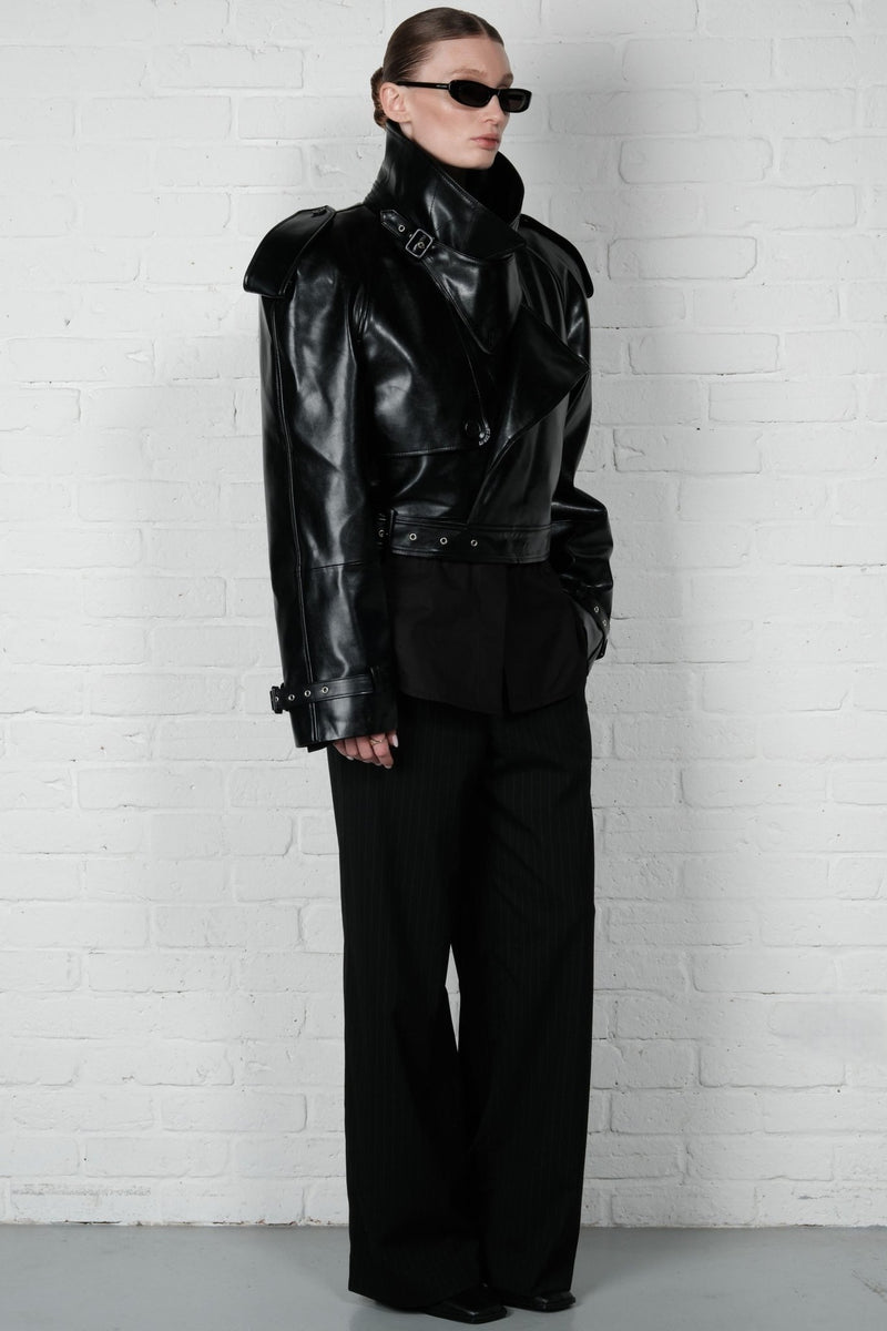 Cropped Trench Leather Jacket - AFTERHOURS
