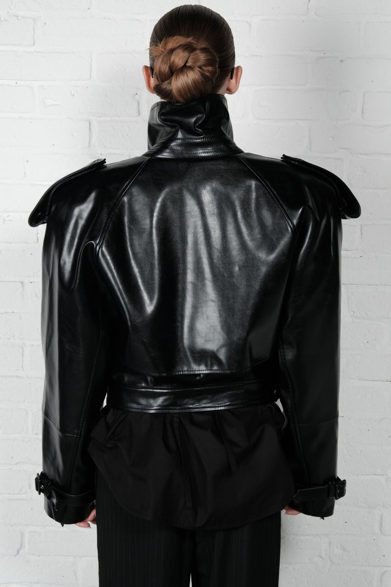 Cropped Trench Leather Jacket - AFTERHOURS