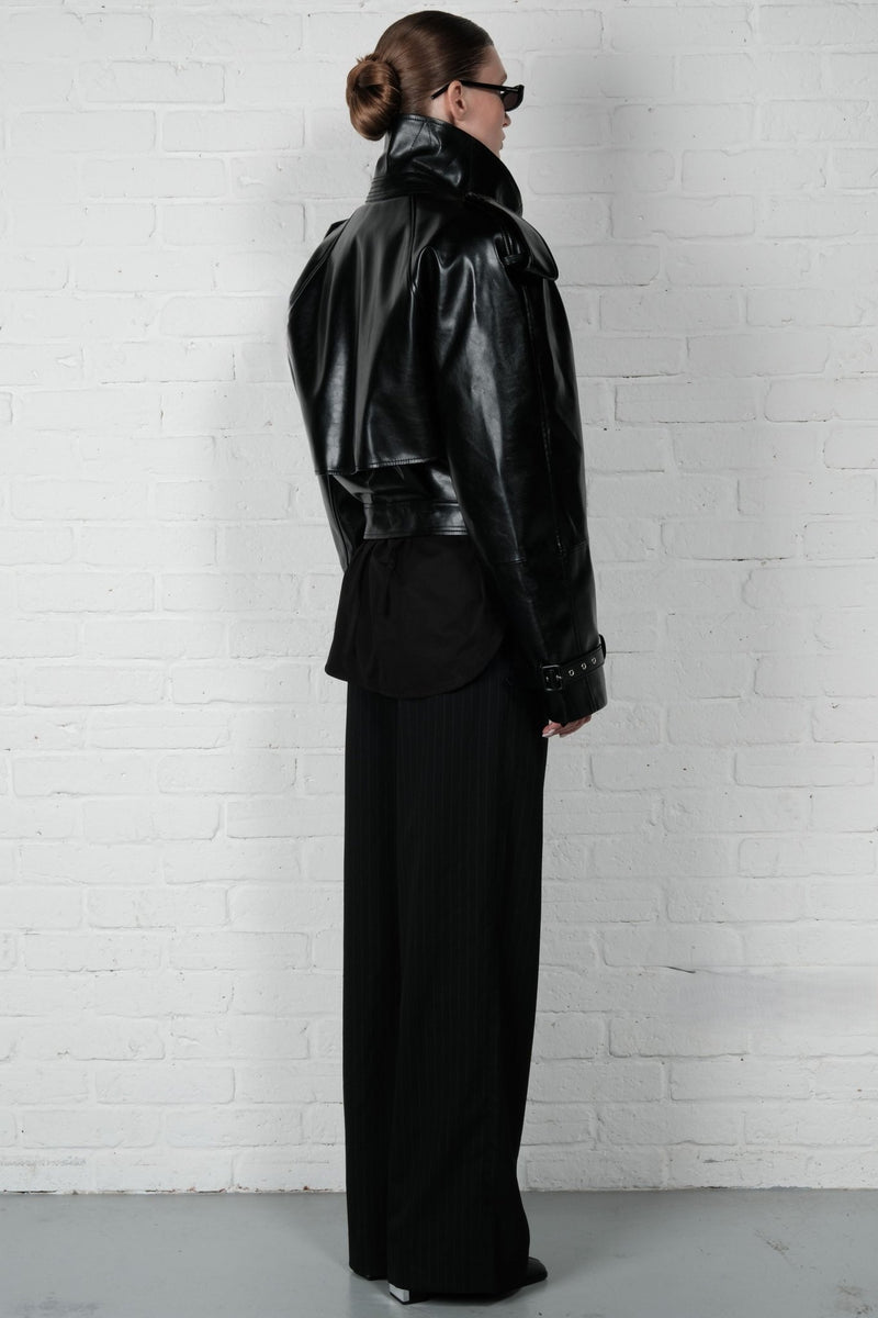 Cropped Trench Leather Jacket - AFTERHOURS