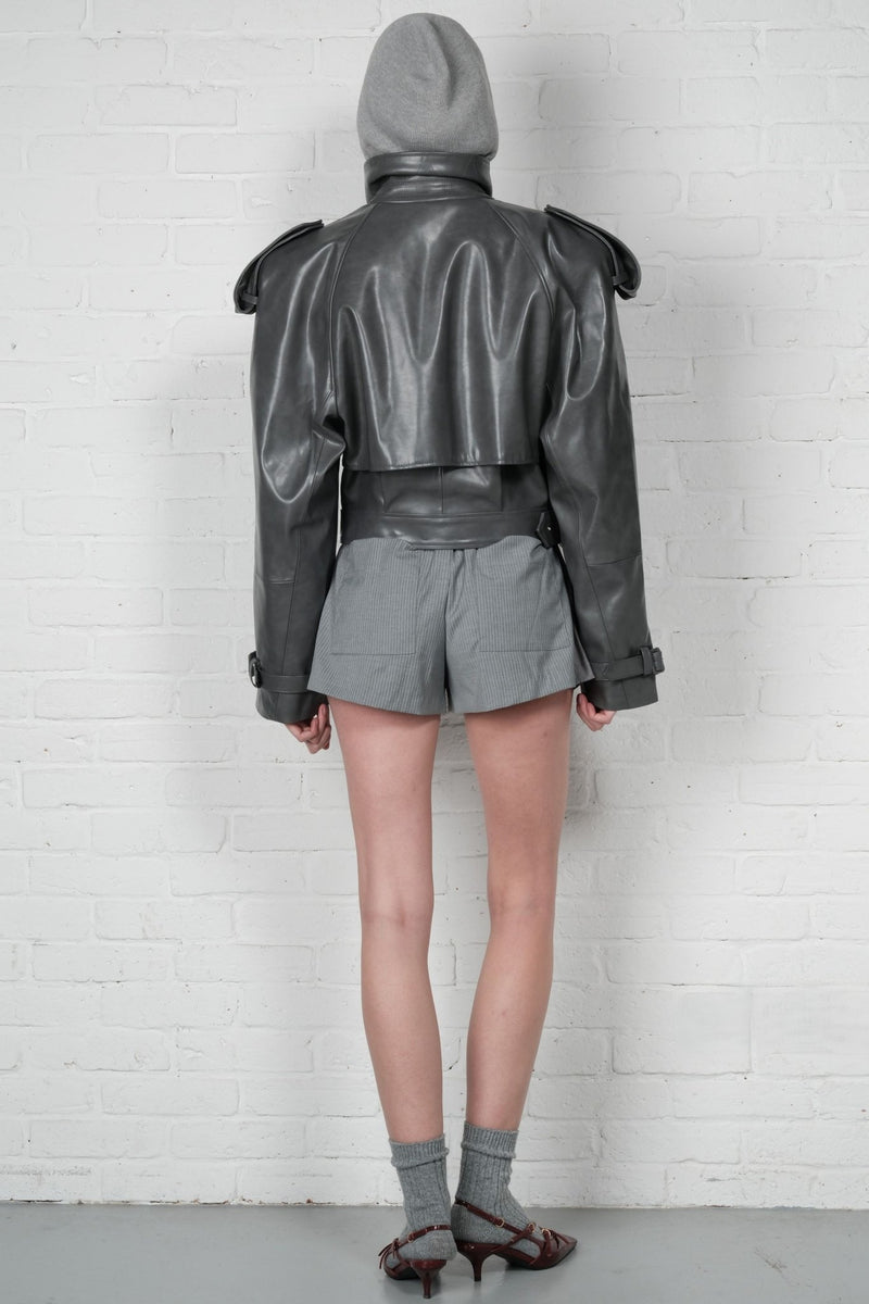 Cropped Trench Leather Jacket - AFTERHOURS
