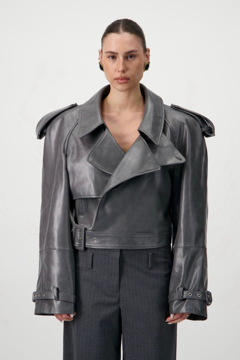 Cropped Trench Leather Jacket - AFTERHOURS