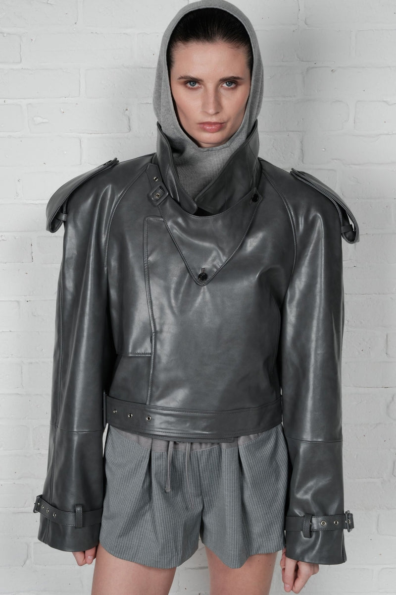 Cropped Trench Leather Jacket - AFTERHOURS