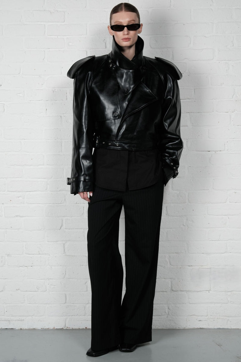 Cropped Trench Leather Jacket - AFTERHOURS