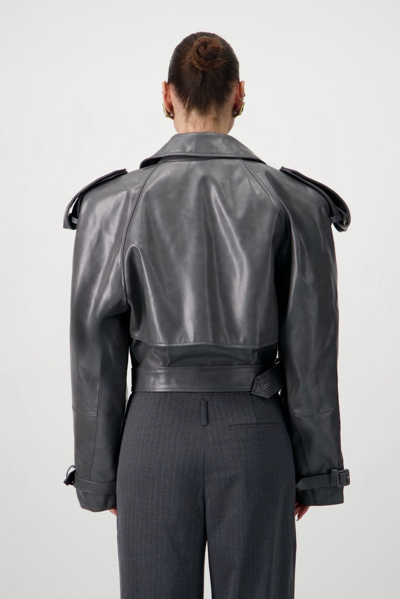 Cropped Trench Leather Jacket - AFTERHOURS