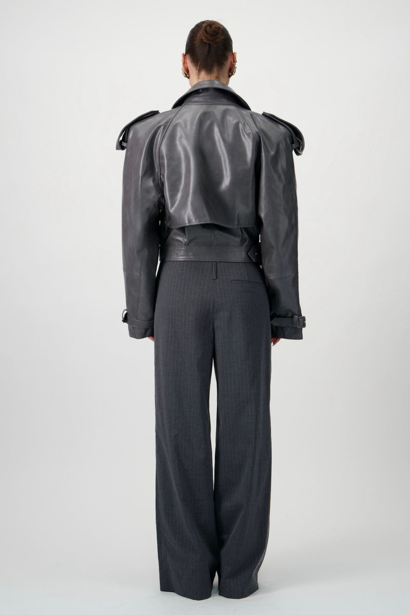 Cropped Trench Leather Jacket - AFTERHOURS