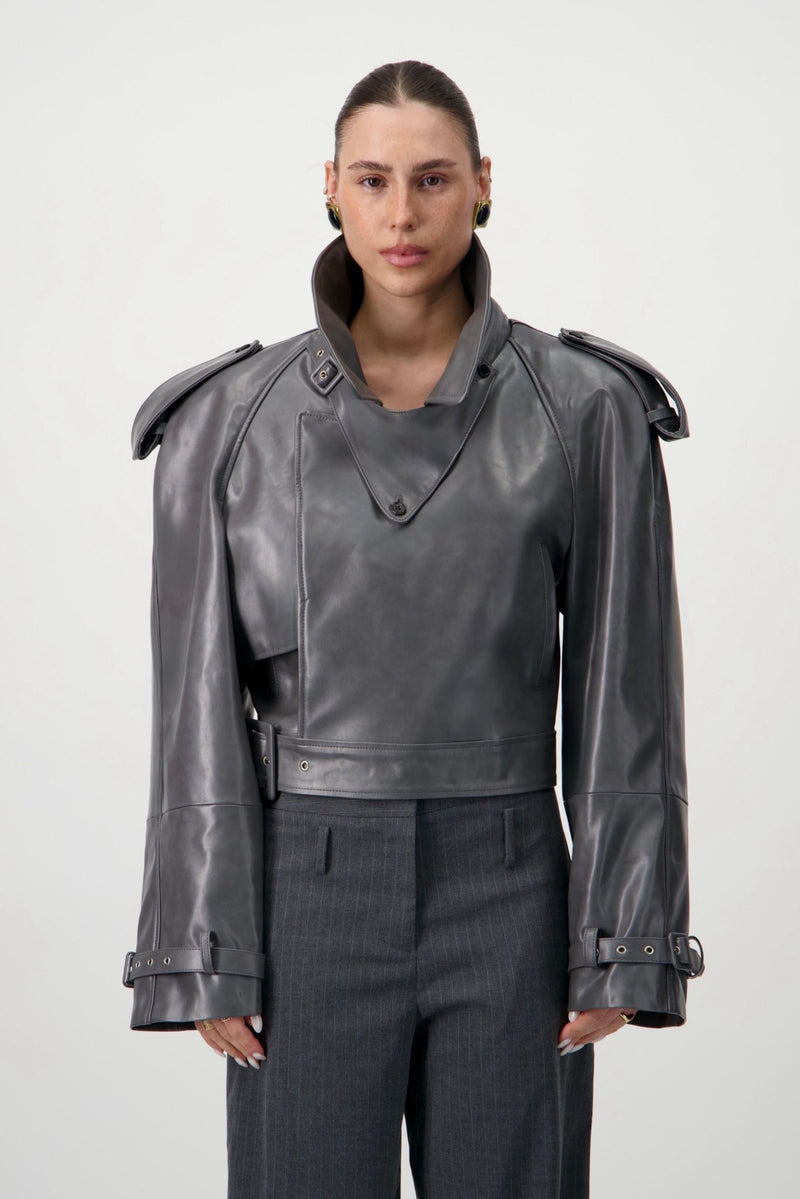Cropped Trench Leather Jacket - AFTERHOURS