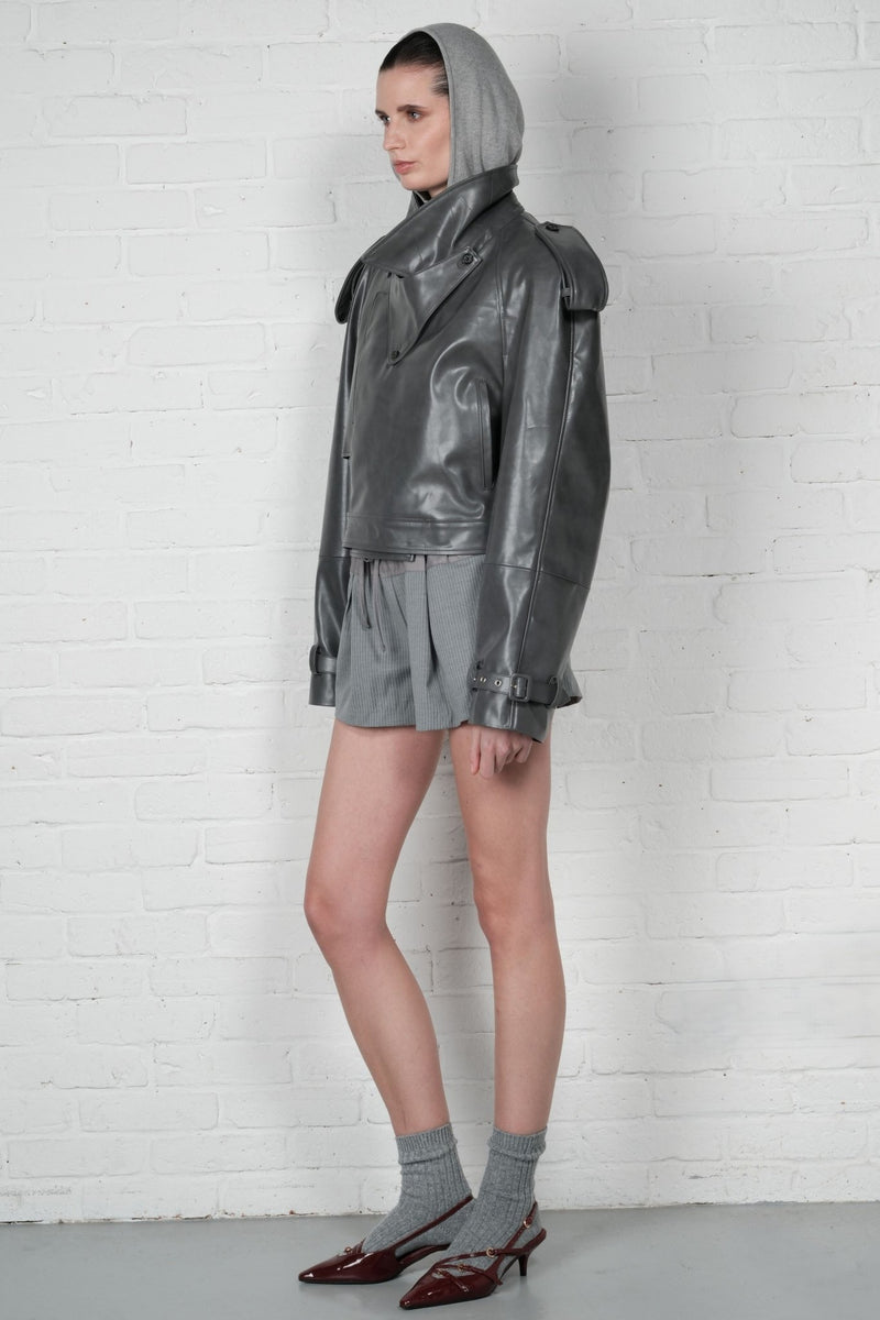 Cropped Trench Leather Jacket - AFTERHOURS