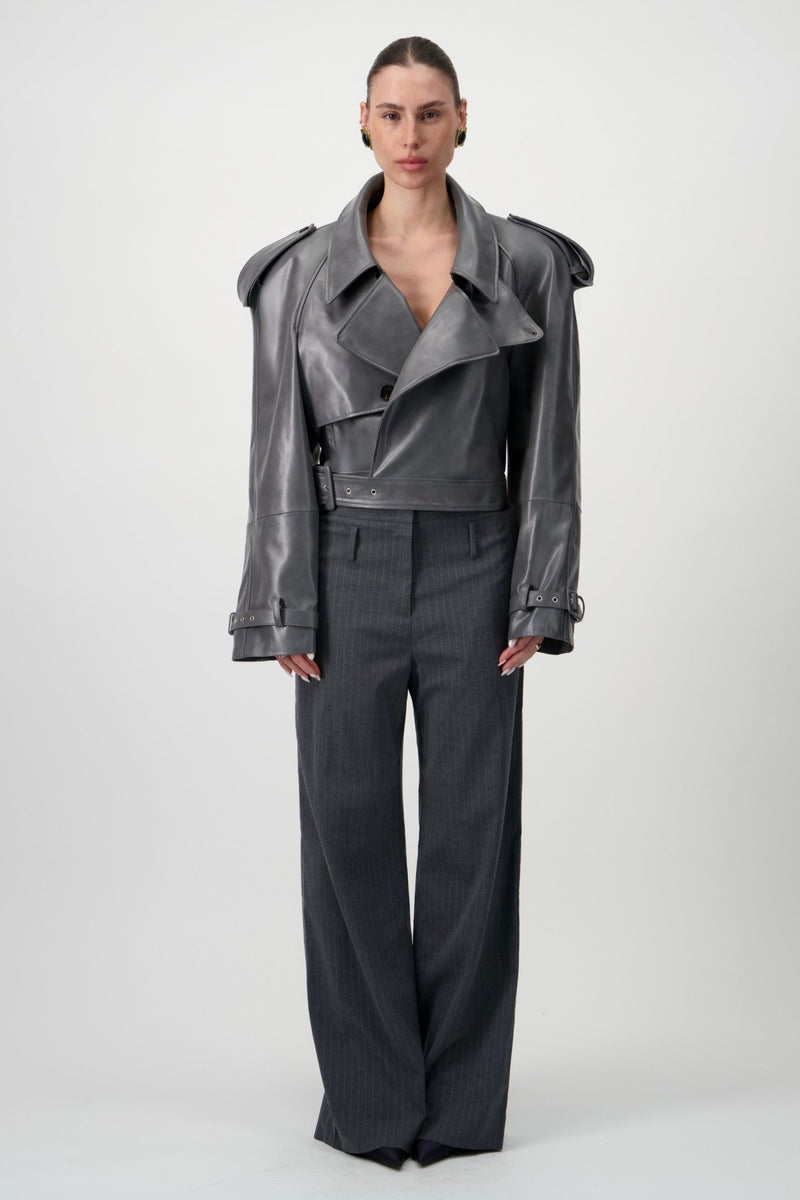 Cropped Trench Leather Jacket - AFTERHOURS