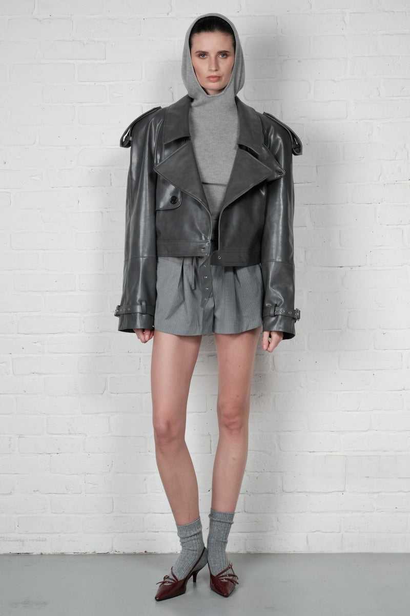 Cropped Trench Leather Jacket - AFTERHOURS