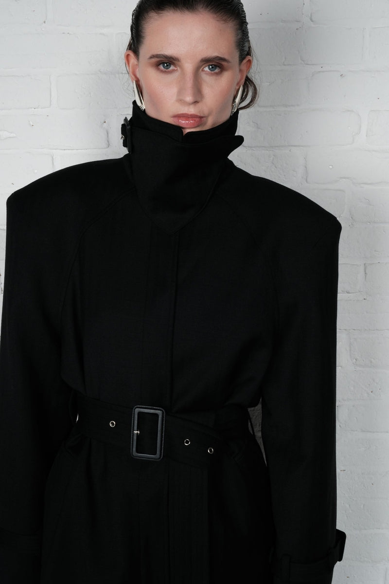 Double-Breasted High Collar Trench Coat - AFTERHOURS