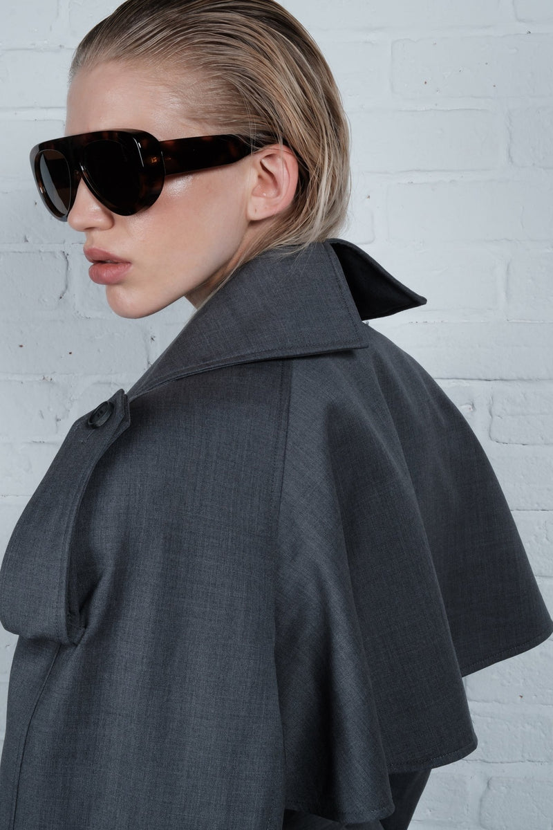 Double-Breasted High Collar Trench Coat - AFTERHOURS