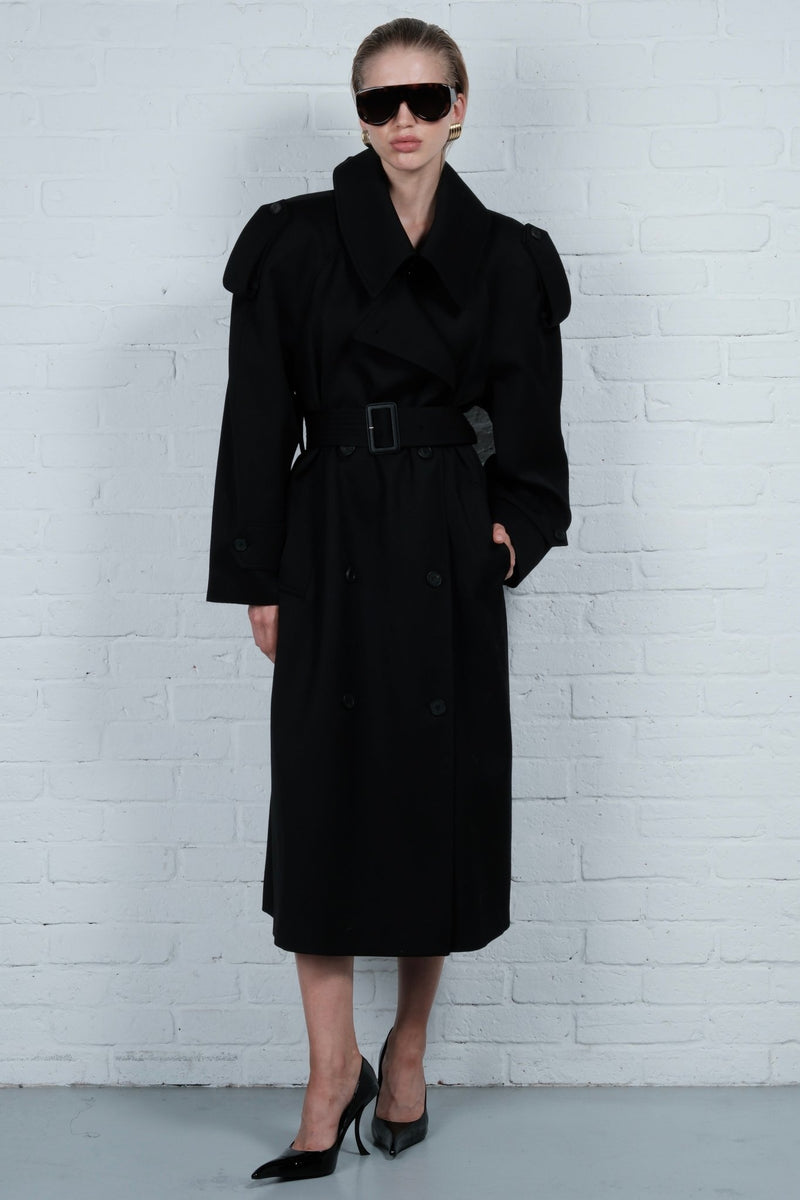 Double-Breasted High Collar Trench Coat - AFTERHOURS