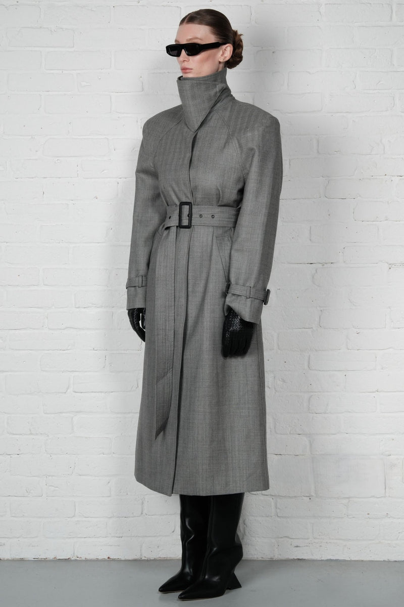 Double-Breasted High Collar Trench Coat - AFTERHOURS