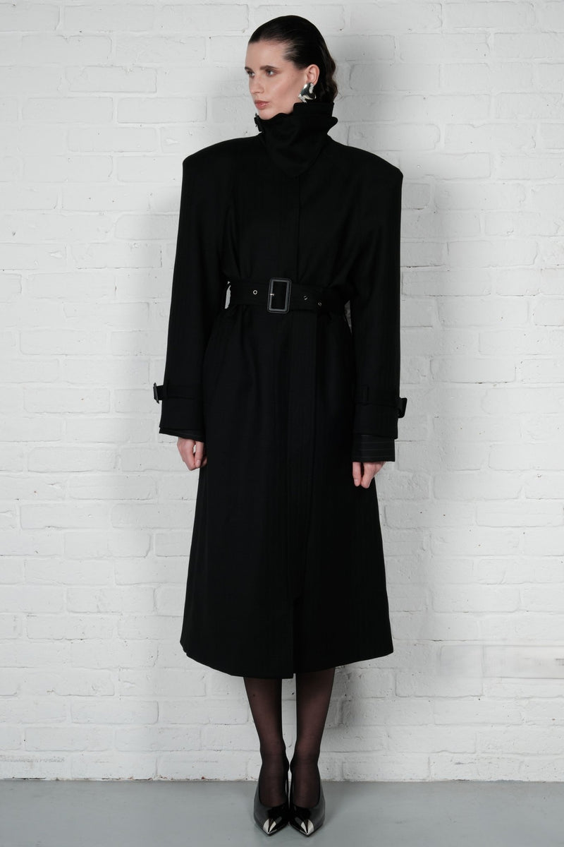 Double-Breasted High Collar Trench Coat - AFTERHOURS