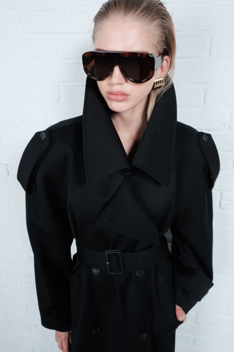 Double-Breasted High Collar Trench Coat - AFTERHOURS