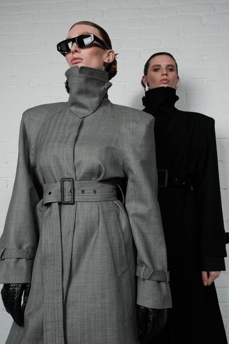 Double-Breasted High Collar Trench Coat - AFTERHOURS