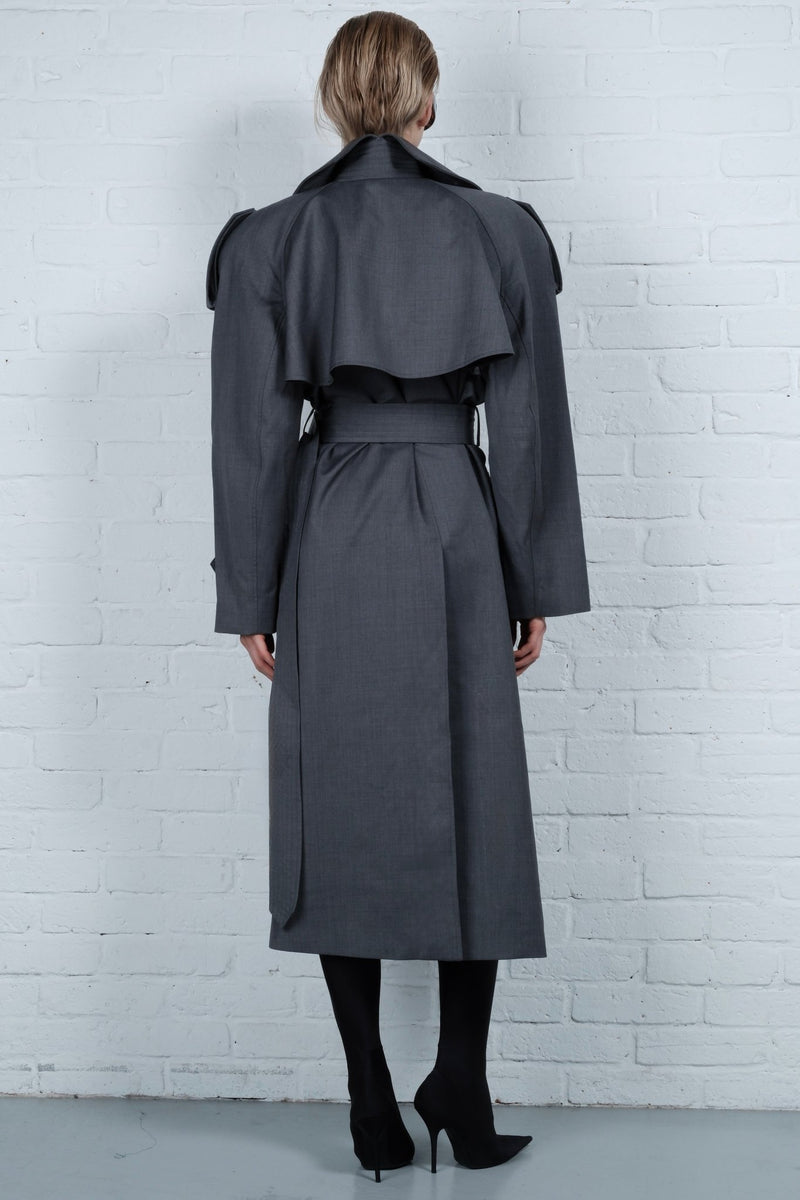 Double-Breasted High Collar Trench Coat - AFTERHOURS