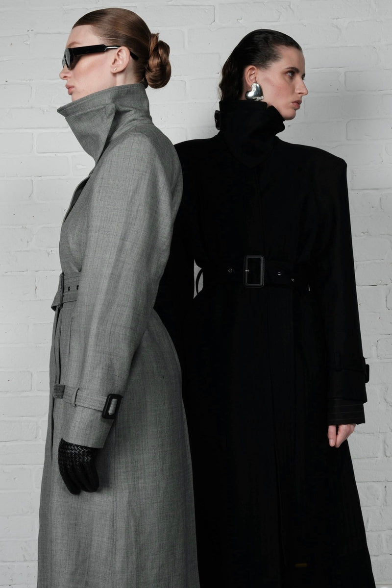 Double-Breasted High Collar Trench Coat - AFTERHOURS