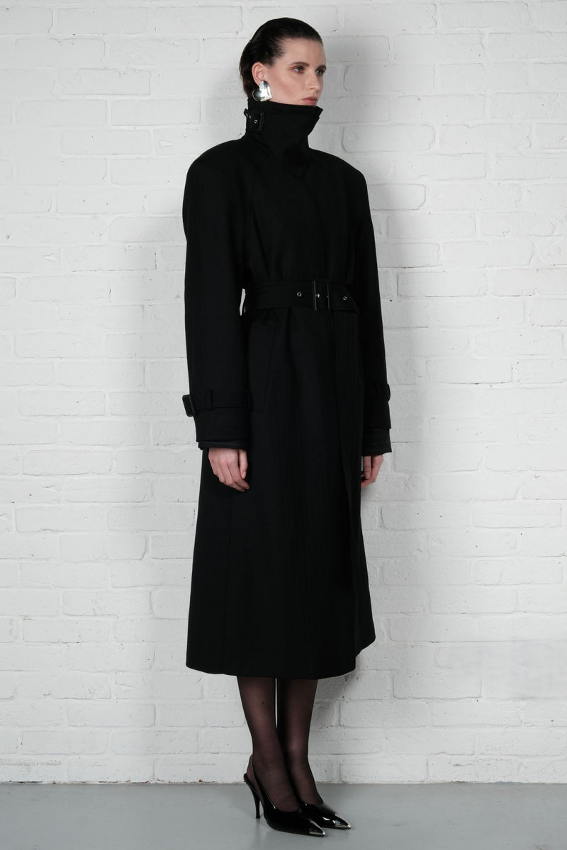 Double-Breasted High Collar Trench Coat - AFTERHOURS