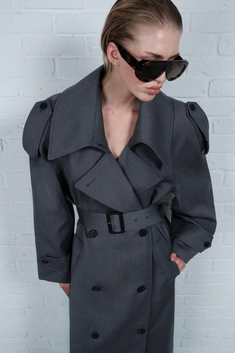 Double-Breasted High Collar Trench Coat - AFTERHOURS