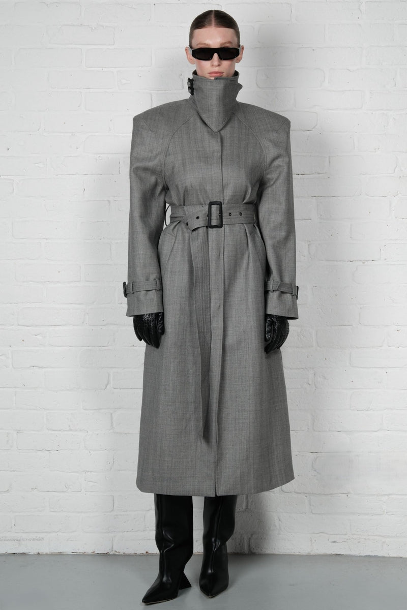 Double-Breasted High Collar Trench Coat - AFTERHOURS