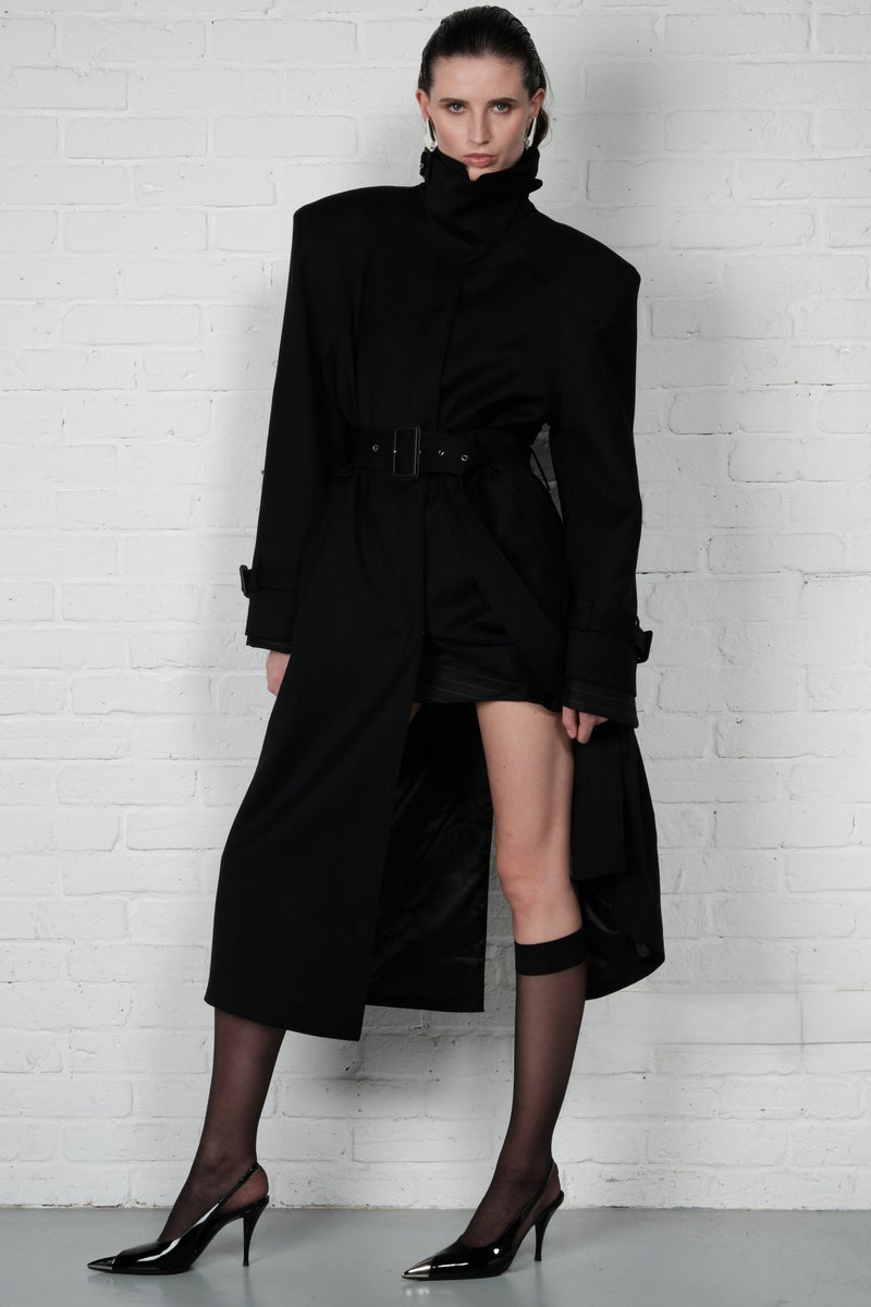 Double-Breasted High Collar Trench Coat - AFTERHOURS