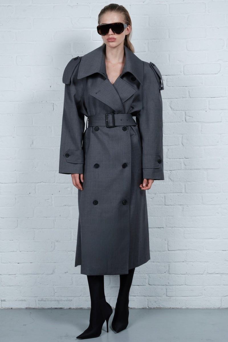 Double-Breasted High Collar Trench Coat - AFTERHOURS