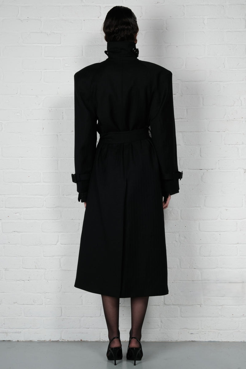 Double-Breasted High Collar Trench Coat - AFTERHOURS